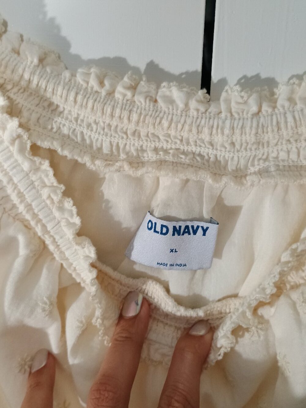 Old Navy XL Ivory Off Shoulder Peasant Mini Dress Embroidered Puff Sleeve Boho - Picture 6 of 7